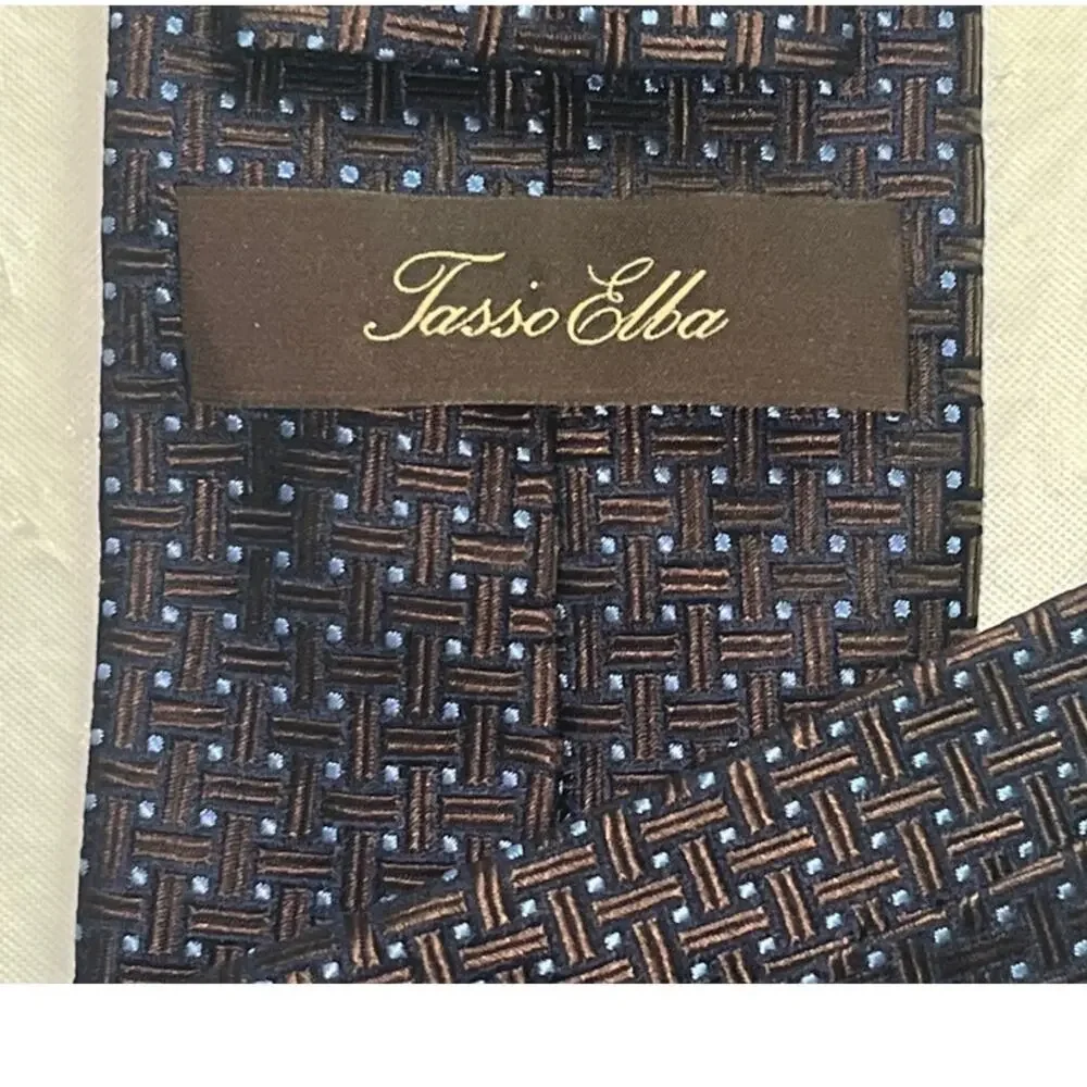 Tasso Elba Men's Tie All silk Neck-Tie - Brown & Blue - 57.5 x 3.25 - GOOD